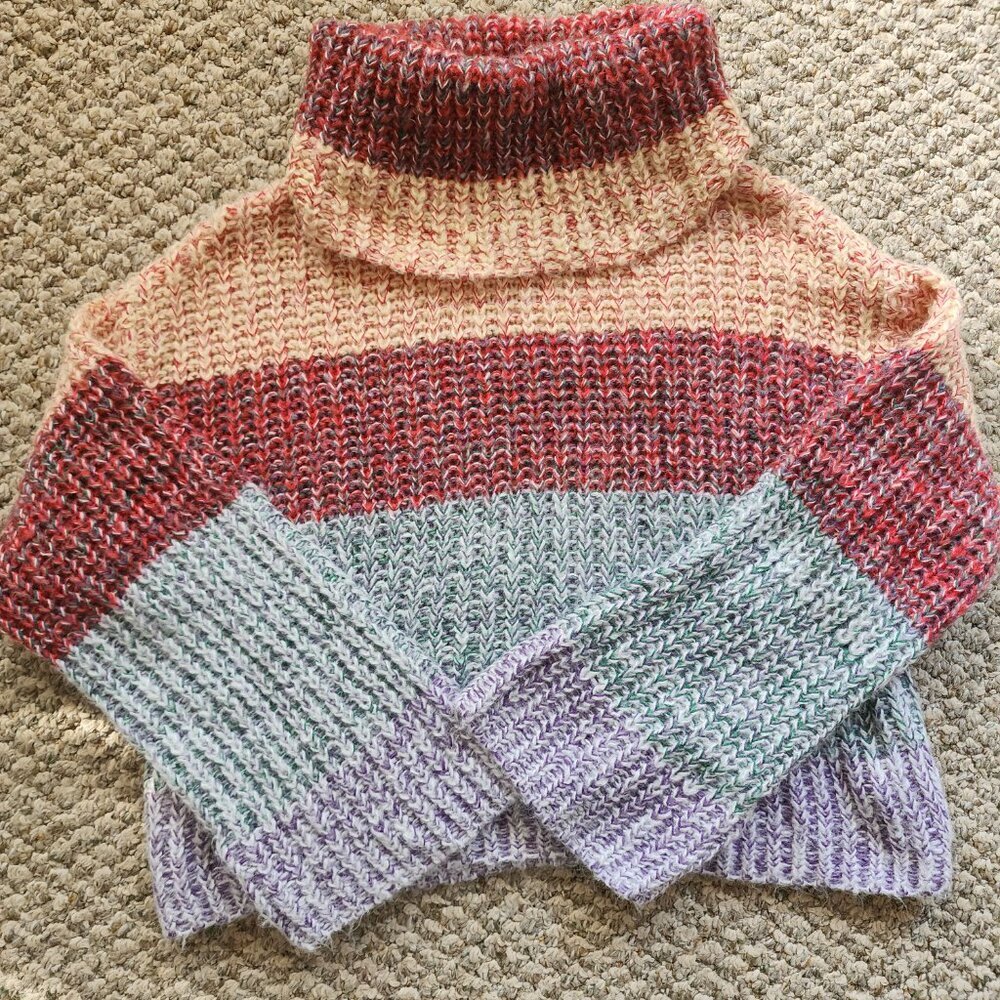 Forever 21 Cropped Multicolor Size Medium Sweater Y2K Aesthetic Boho Alternative